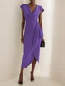 Green Cowl Neck Ruched Cap Sleeve Sheath Midi Dress