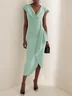 Green Cowl Neck Ruched Cap Sleeve Sheath Midi Dress