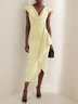 Green Cowl Neck Ruched Cap Sleeve Sheath Midi Dress