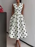 White Satin V Neck Sleeveless A-Line Midi Dress
