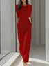 Off White Crew Neck Plain Ruched Urban Jumpsuit 