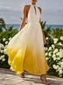 Pink Chiffon Halter Sleeveless A-Line Maxi Dress