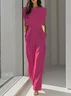 Off White Crew Neck Plain Ruched Urban Jumpsuit 
