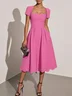 Black Asymmetric Classic Scalloped Square Neck Short Sleeve A-Line Midi Dress