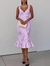 Pink Floral Mermaid Skirt V Neck Sleeveless Mermaid Midi Dress