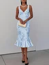 Pink Floral Mermaid Skirt V Neck Sleeveless Mermaid Midi Dress