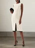 Off White Lace Edge Slit Sleeveless Sheath Midi Dress