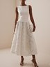 White 3D Floral Boat Neck A-Line Midi Dress