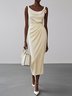 White 3D Floral Ruched Classic Crew Neck Sleeveless Sheath Midi Dress