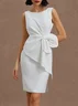 White Bow Asymmetric Classic Boat Neck Sleeveless Sheath Midi Dress