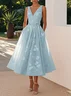 Light Pink Embroidered V Neck Sleeveless A-Line Midi Dress