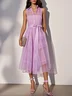 lavender Shirt Dress Shirt Collar Sleeveless A-Line Midi Dress