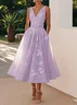 Light Pink Embroidered V Neck Sleeveless A-Line Midi Dress