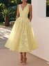 Light Pink Embroidered V Neck Sleeveless A-Line Midi Dress