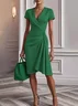 Pink Irregular Craftsmanship Ruched A-Line Short Sleeve Midi Dress