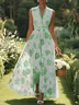 Light Blue Chiffon Floral V Neck Sleeveless A-Line Maxi Dress
