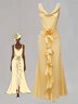 Yellow 3D Floral Ruffled Satin Cowl Neck Sleeveless Mermaid Maxi Dress