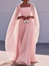 Yellow Pleated Chiffon Dress Square Neck Long Sleeve A-Line Gown