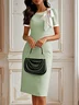 Black Bow Short Sleeve Sheath Midi Dress
