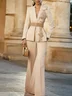 Women Apricot Applique V Neck Long Sleeve Two-Piece Set With Belt