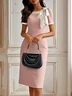 Black Bow Short Sleeve Sheath Midi Dress