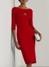 Light Blue Ruched Boat Neck Half Sleeve Sheath Midi Dress