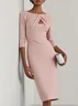 Light Blue Ruched Boat Neck Half Sleeve Sheath Midi Dress