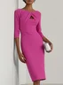 Light Blue Ruched Boat Neck Half Sleeve Sheath Midi Dress