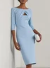 Light Blue Ruched Boat Neck Half Sleeve Sheath Midi Dress