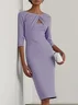 Light Blue Ruched Boat Neck Half Sleeve Sheath Midi Dress
