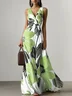 Orange Floral Classic V Neck Sleeveless A-Line Maxi Dress