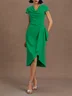 Light Blue Ruched Asymmetric Classic Cowl Neck Cap Sleeve Sheath Midi Dress