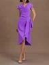 Light Blue Ruched Asymmetric Classic Cowl Neck Cap Sleeve Sheath Midi Dress