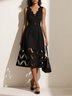 Black Devore Lace Collar Sleeveless A-Line Midi Dress