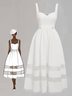 White Beaded Lace Spaghetti Sleeveless A-Line Midi Dress