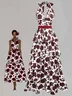 Wine Red Floral Ruffle Skirt Halter Sleeveless A-Line Maxi Dress