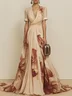 Beige Chiffon V Neck Short Sleeve A-Line Gown Dress