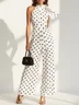 White Morden Lace-Up Bow Polka Dots Jumpsuit