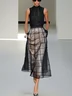 Black Mesh Classic Crew Neck Sleeveless A-Line Midi Dress