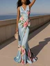 Pink Cross Floral Wrap Dress V Neck Sleeveless Mermaid Gown Dress