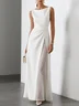 White Glitter Ruched Classic Sleeveless A-Line Midi Dress