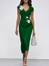 Purplish Blue Embroidery Applique Sheath Midi Dress