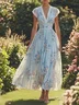 Light Blue Imitation Pearls V Neck A-Line Maxi Chiffon Dress