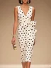 White Bow Classic V Neck Sleeveless Sheath Midi Dress