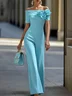 Women Pink 3D Floral Off The Shoulder Short Sleeve Dressy Jumpsuit