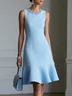 Light Blue Rhinestone Classic Crew Neck Sleeveless A-Line Midi Dress