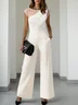 White Boat Neck Floral Morden Raglan Sleeves Regular Fit Jumpsuit