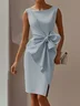 White 3D Bow Sleeveless Sheath Midi Dress