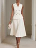 Women White Pleated Buckle Lapel Collar Sleeveless Two-Piece Set