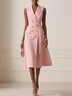 Pink Buckle Blazer Lapel Collar Sleeveless A-Line Midi Dress
